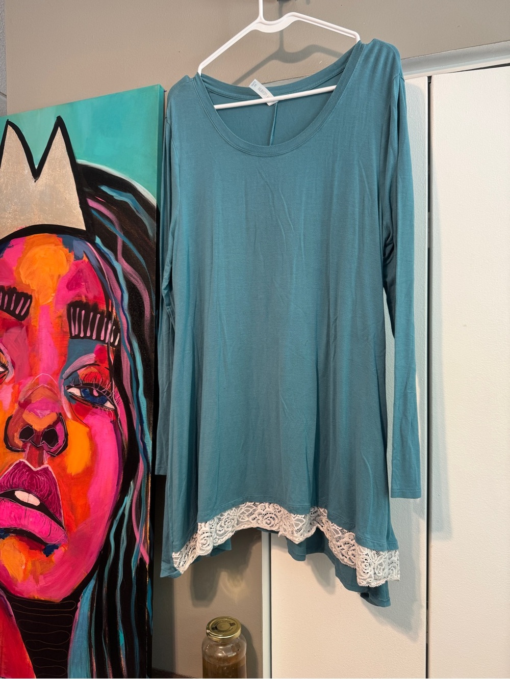 Zenana Premium Teal Lace-Trim Sharkbite Tunic Dress Plus Size 2X